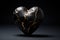 Black ceramic heart with gold cracks. Generative AI