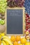 Black chalkboard for healthy menu with fruit