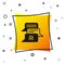 Black Chat bot icon isolated on white background. Chatbot icon. Yellow square button. Vector