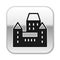 Black Chateau Frontenac hotel in Quebec City, Canada icon isolated on white background. Silver square button. Vector