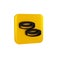 Black Checker game chips icon isolated on transparent background. Yellow square button.