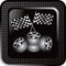 Black checkered web button racing tires and flags