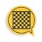 Black Chess board icon isolated on white background. Ancient Intellectual board game. Yellow speech bubble symbol