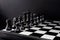 Black chess figures on board. Black chess set in order for game start.