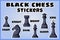 Black chess pieces stickers collection. Set of chess labels