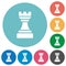 Black chess rook flat round icons
