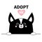 Black chihuahua dog face head. Hands paw holding line. Adopt me. Help homeless animal Pet adoption. Pink heart. Cute cartoon puppy