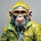 Black Chimpanzee With Yellow Jacket And Glasses: A Junglepunk Masterpiece