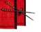 Black chinese chopsticks on red bamboo mat. asian style