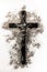 Black christian cross covered in ashes