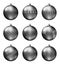Black christmas balls isolated on white background. Photorealistic high quality vector set of christmas baubles.