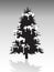 Black Christmas tree silhouette covered with snow