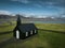 Black church Budakirkja aerial drone view. Iceland