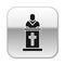 Black Church pastor preaching icon isolated on white background. Silver square button. Vector Illustration