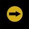 Black circle with gold metallic arrow vector illustration button icon pointed to right turn.