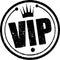 Black circle rubber stamp Vip with crown.