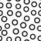 Black circle seamless pattern with hand drawn outline rings. Vector chaotic monochrome texture with round contour shapes