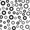 Black circle seamless pattern with hand drawn thick and thin outline rings. Vector chaotic monochrome texture with round