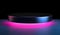 black circular pedestal with colorful lights on the black background