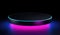 black circular pedestal with colorful lights on the black background