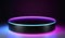 black circular pedestal with colorful lights on the black background