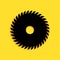 Black Circular saw blade icon isolated on yellow background. Saw wheel. Long shadow style. Vector