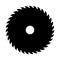 Black circular saw. Vector sign or icon. Symbol of saw mill