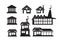 Black cities silhouette icon set