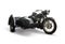 Black classic motorcycle with sidecar