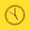 Black Clock icon isolated on yellow background. Time icon. Long shadow style. Vector