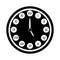 Black clock with roman numerals icon isolated. Five o`clock