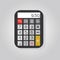 Black close up calculator flat design icon with shadow on gray gradient background