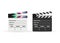Black closed clapperboard. Black cinema slate board, device used in filmmaking and video production. Realistic vector stock