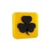 Black Clover icon isolated on transparent background. Happy Saint Patrick day. Yellow square button.