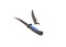 Black coated sharp stainless steel blade filet knife with sheath isolated on fishing white fillet tool