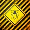 Black Cockroach icon isolated on yellow background. Warning sign. Vector