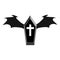 Black Coffin with Dark Wings for your Design, Game, Card. White Cross. Halloween Elements.Vector Illustration.