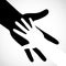 Black color big hand and white small hand vector concept. Help symbol hands vector support emblem.