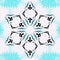 Black color center star shape flower art design tile texture in Aqua shade pattern on white color background.