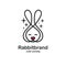 Black color logo design template with animal head. Cute rabbit snout for sign pet shop. Symbol in a linear style with