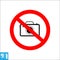 Black color photo camera forbidden icons, sign , do not take photo - vector illustration