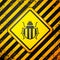Black Colorado beetle icon isolated on yellow background. Warning sign. Vector