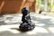 Black colored famous religious leader `Gautama Buddha` decoration piece display under daylight.