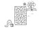 Black coloring pages with maze. Cartoon caterpillar and flower. Kids education game on white background. Outline vector