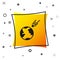 Black Comet falling down fast icon isolated on white background. Yellow square button. Vector Illustration