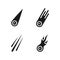 Black comet icon set asteroid meteor shooting star