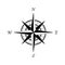 Black compass icon on a white background. Marine navigation. Sign for adventure map