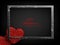 Black composition with gradient, textural red hearts, gray rectangular frame