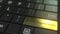Black computer keyboard and gold online registration key. Conceptual 3D rendering