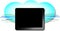 Black computer tablet with blue wireless cloud